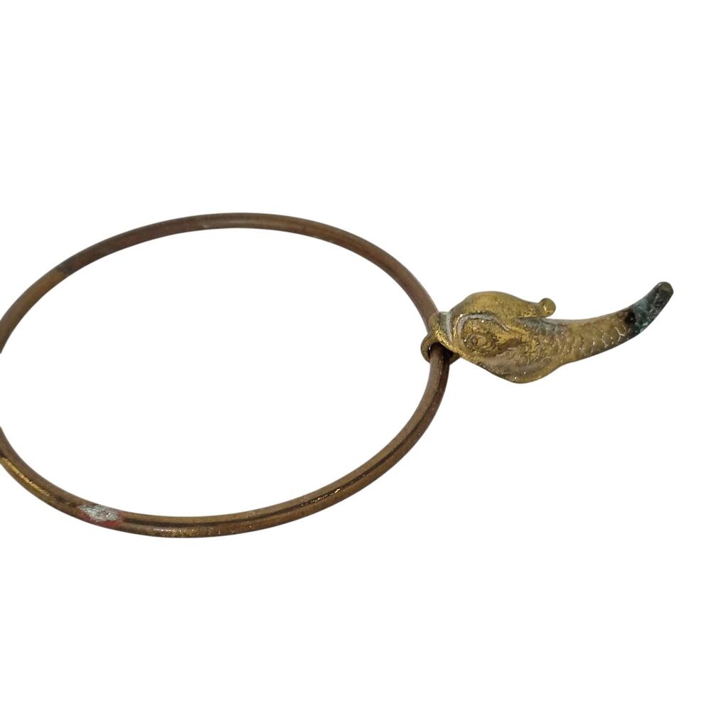 Vintage Brass Coi Fish Bathroom Towel Rack Ring Holder Wall Mount MCM FLAW